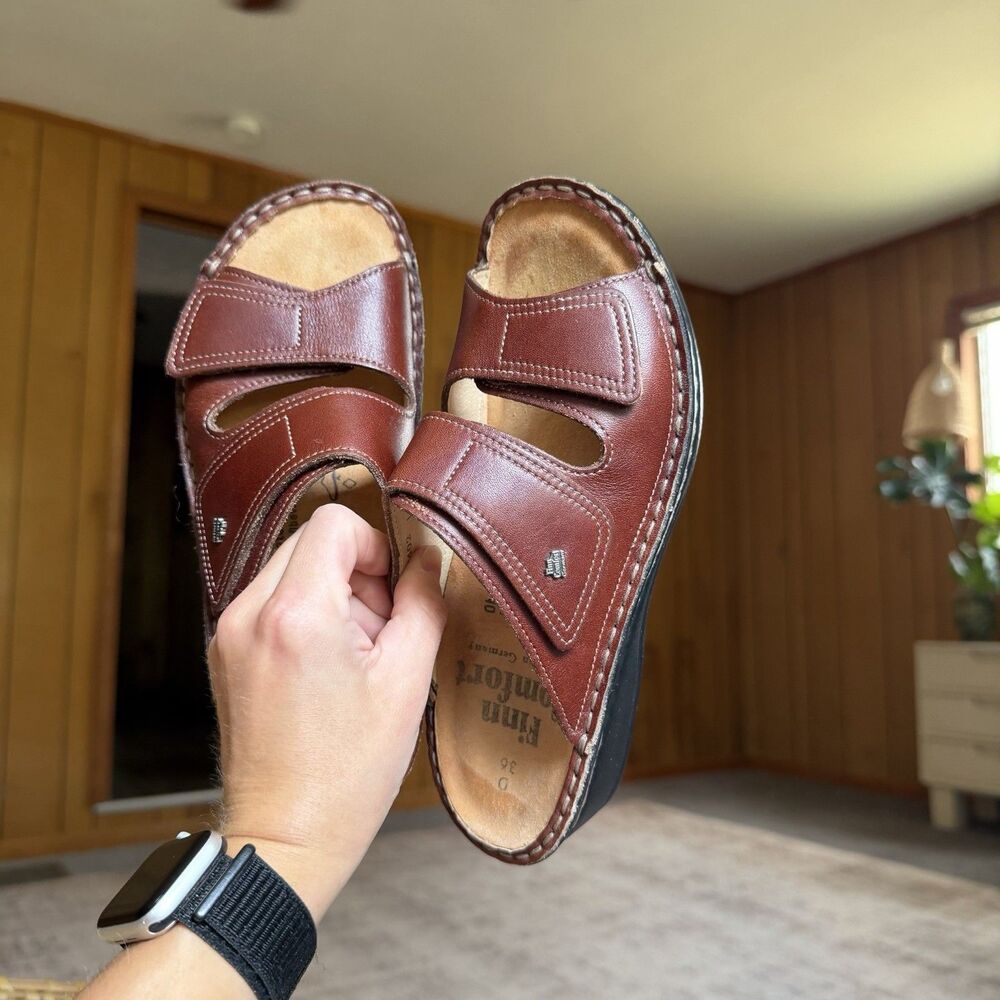 $245 Finn Comfort Brown Leather Jamaica Slip On Sandals Flats Germany Sz 36 US 6 - Picture 9 of 14